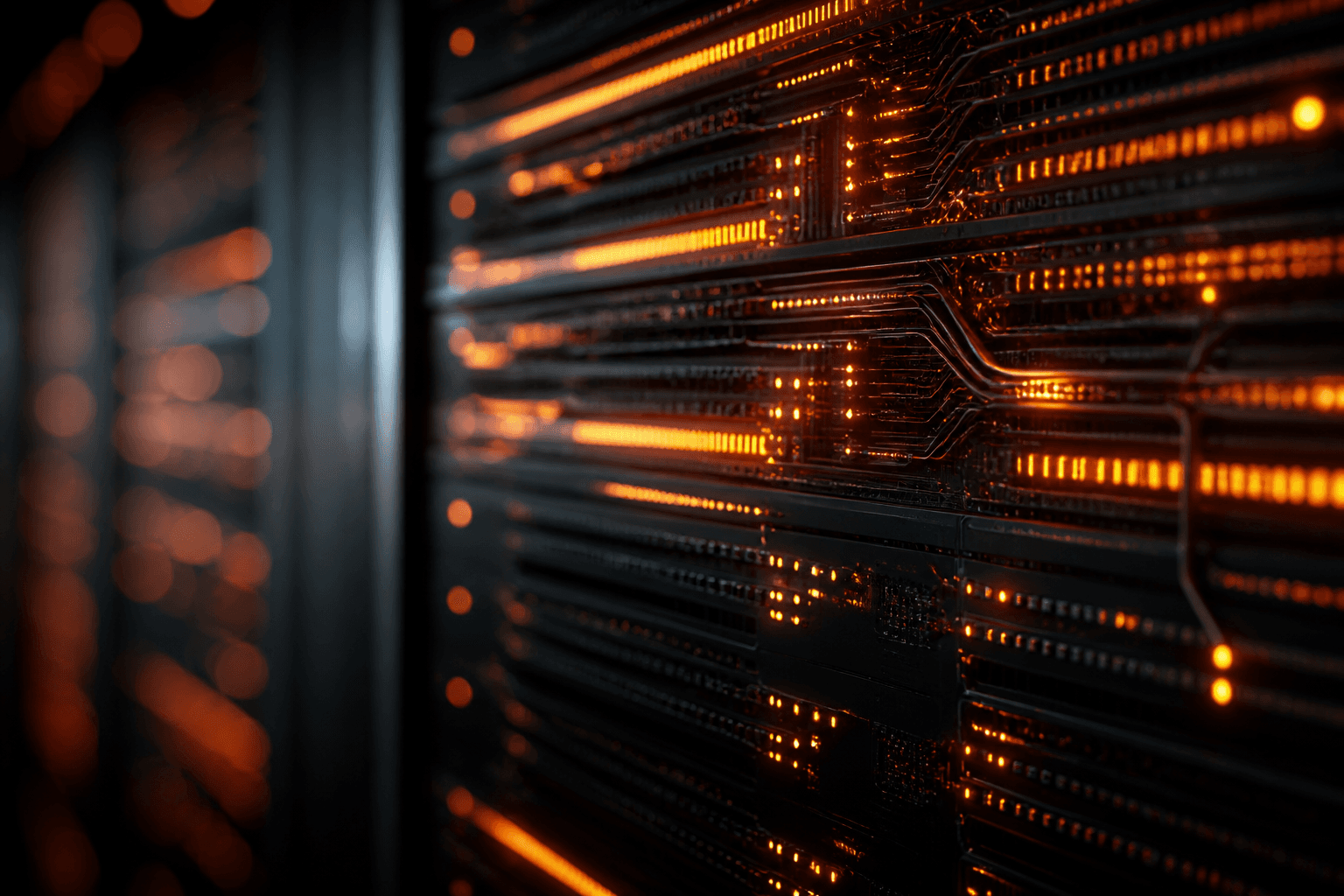 Abstract technology hardware with orange light