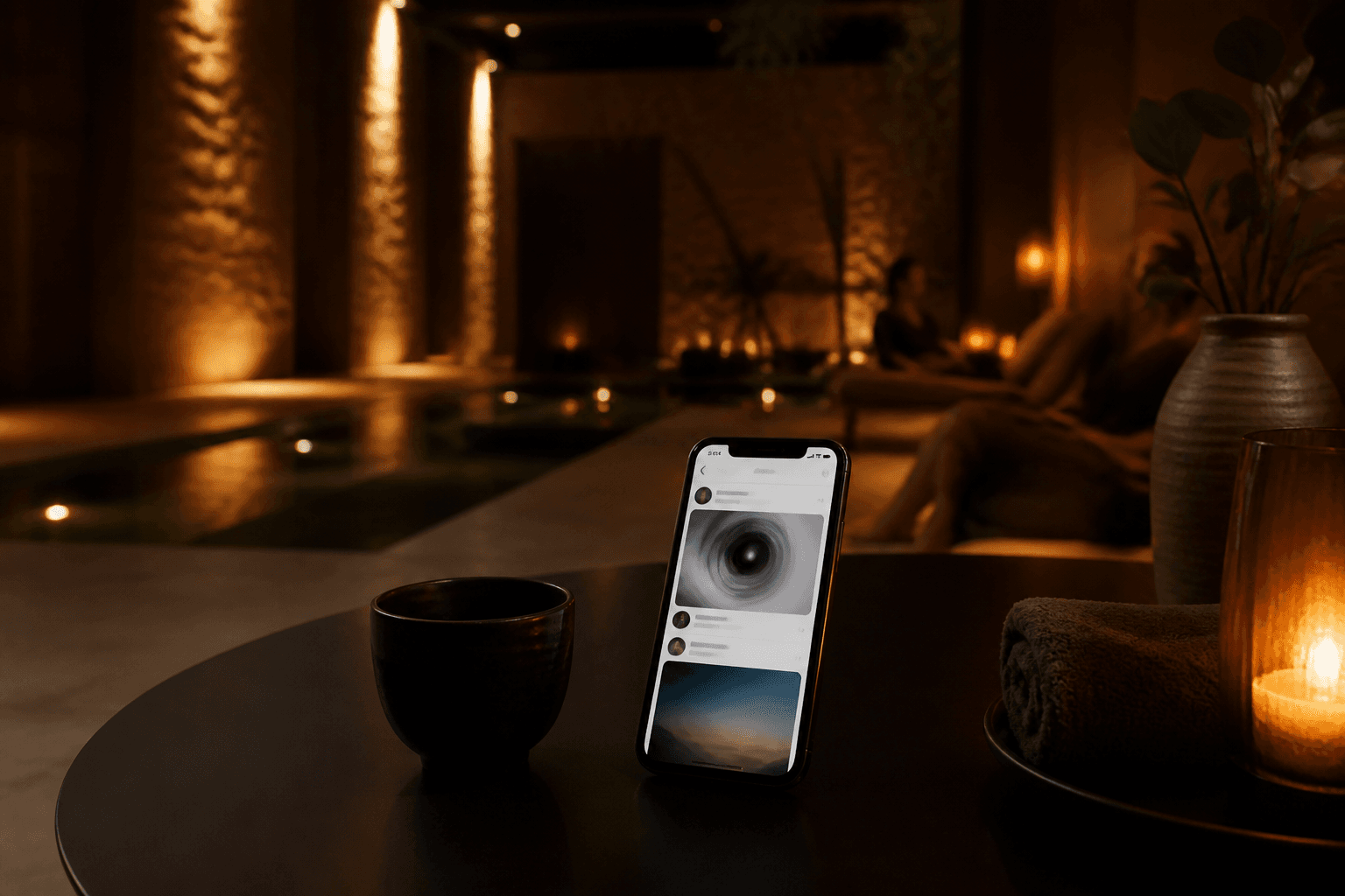 Wellness studio table with camera and social stills