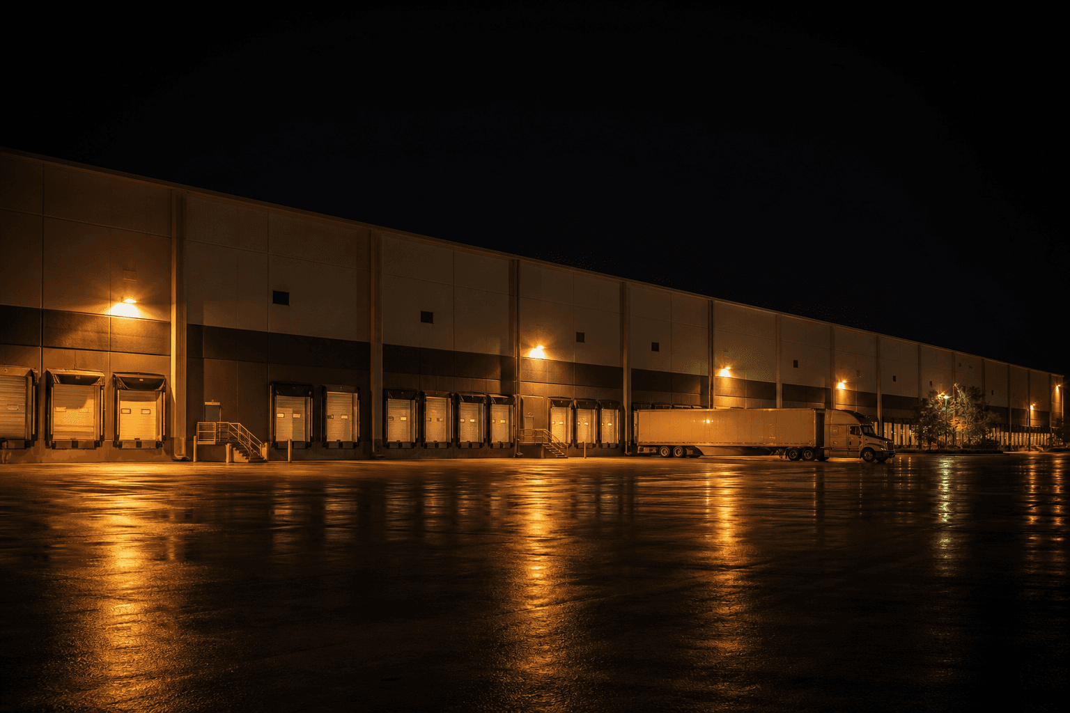 La Vergne, Tennessee warehouse and last-mile logistics park at night